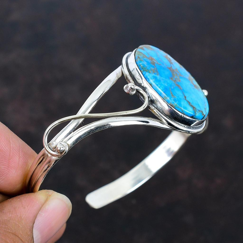 Armreif aus tibetischem Türkis, Edelstein-Manschettenarmband, 925 Sterlingsilber, verstellbarer Armreif, anständiger Schmuck, handgefertigtes Manschettenarmband, Geschenke für Freunde