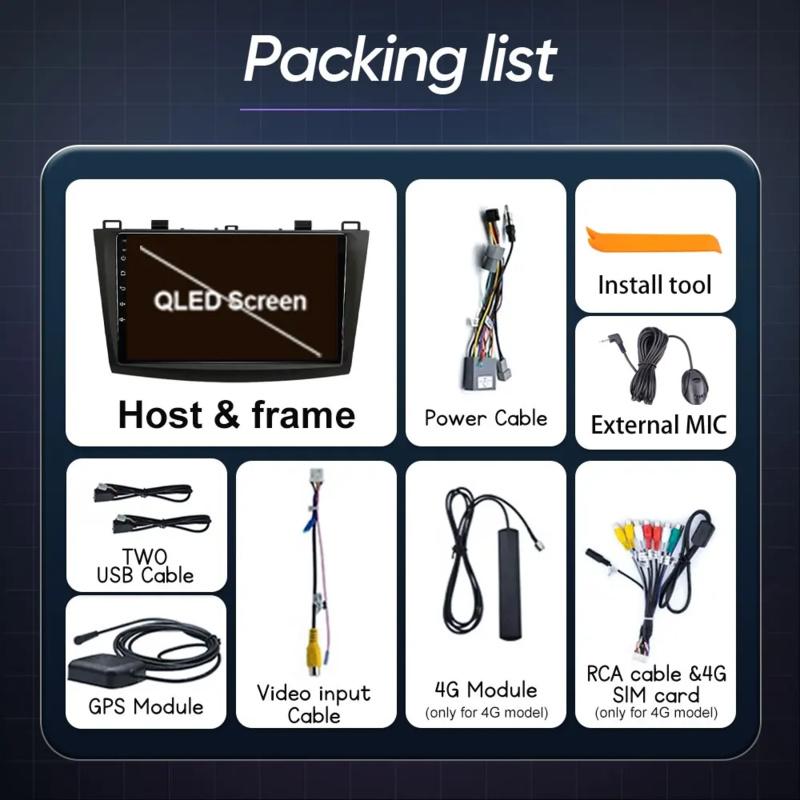 Car Radio for Mazda 3 2009 2010 2011 2012 2013 Android 14 Multimedia Player 4G GPS Navigation Carplay DVD Head Unit No 2 Din BT