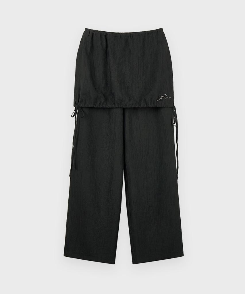 SINOON Drawstring Layered Skirt Pants (Deep Gray)