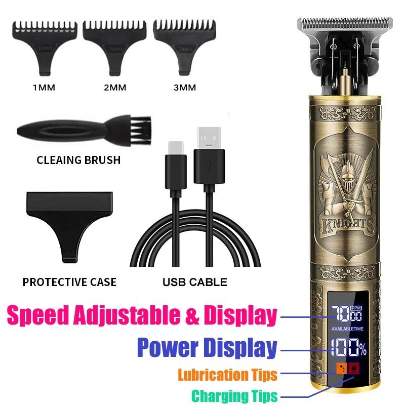Vintage T9 Barber Clipper Rechargeable Cordless Hair Trimmer Kit For Men Professional Grade With Dragon Engraved Retro Design
