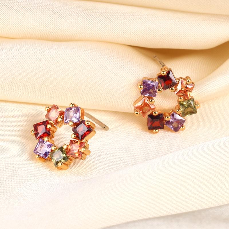 Hot-selling European and American style natural color treasure round ring earrings, small fragrant style earrings