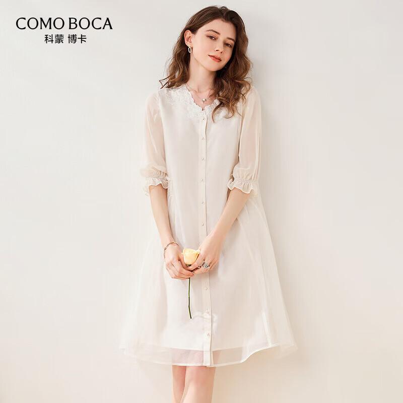 Women s Mulberry Silk Embroidered Half-Sleeve Dress 2XL