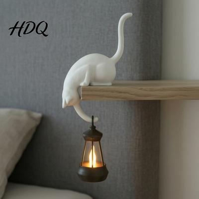 Modern Entryway Decor Cat Hook with Lantern 3D Printed LED Light Decorative Wall Hook