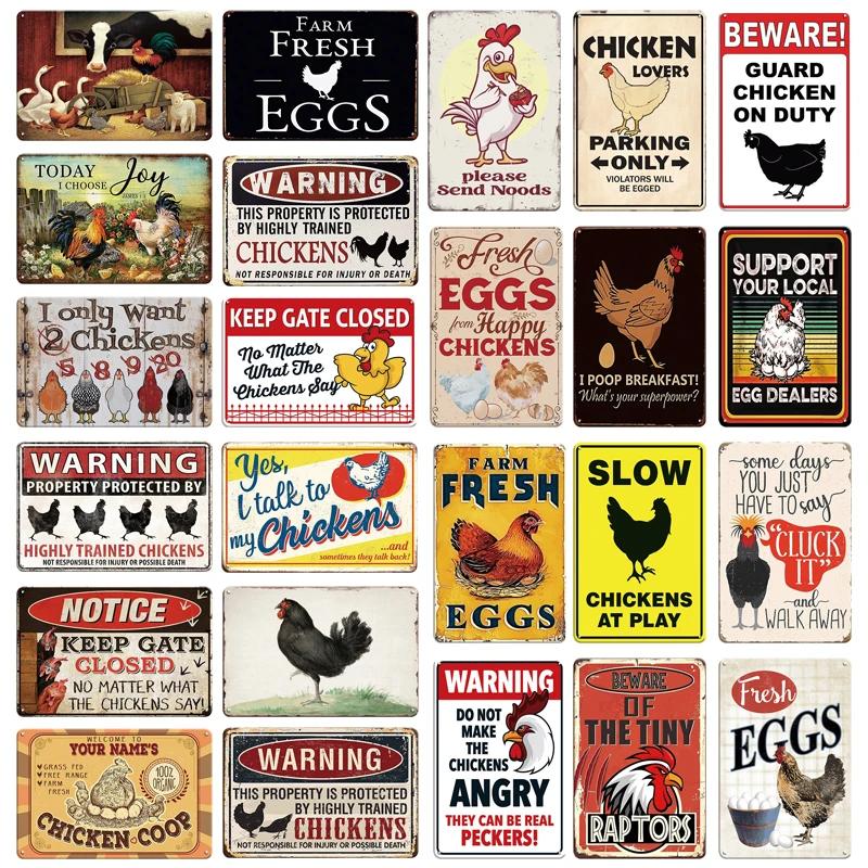 Farm Chicken Färska ägg Metall Plåtskyltar Vintage plakett Väggdekor Plåttallrik Retro affisch Bar Happy Farm Hem Väggdekor