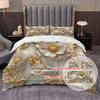 3Pcs Golden Golden Edge Flower Quilt Set (1 Duvet Cover + 2 Pillowcases Coreless) White 3D Carved Series High Definition