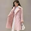 Solid tykk pels Faux Uformell Vinterfrakk Gaver Til Kvinner Mote Saueskinn Langjakke Overfrakk Dame Varm Trench Coats