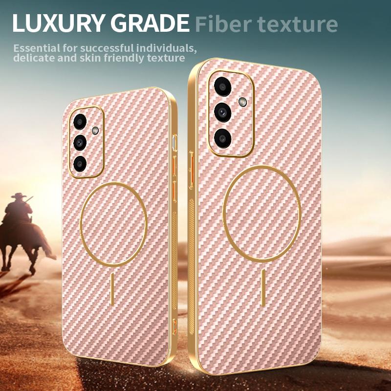 For Samsung Galaxy A15 5G Phone Case Carbon Fiber Textured Electroplated TPU Back Cover