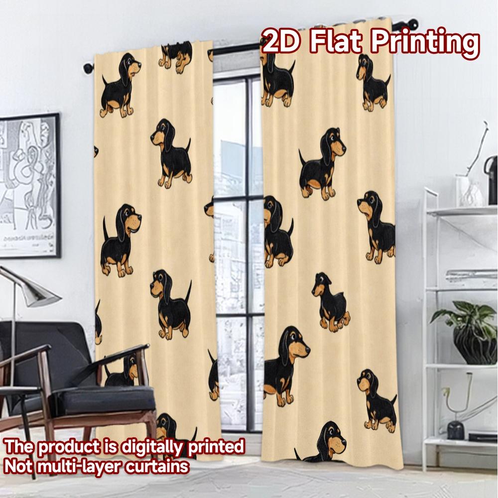 2D FLAT PRINTING 2pcs Curtains (Without Rod) Cute Dachshund Dogs Contemporary Modern Curtains Versatile Durable Polyester