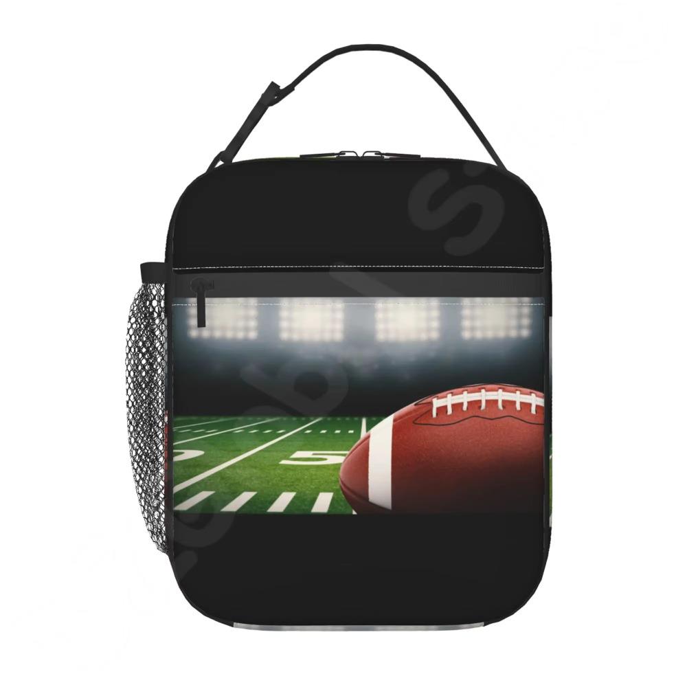 

Сумка для ланча в виде мяча для американского футбола, изолированный ланч-бокс для мальчиков и девочек, прочный портативный охладитель для взрослых Bento с боковым карманом 26x21x11CM чёрный