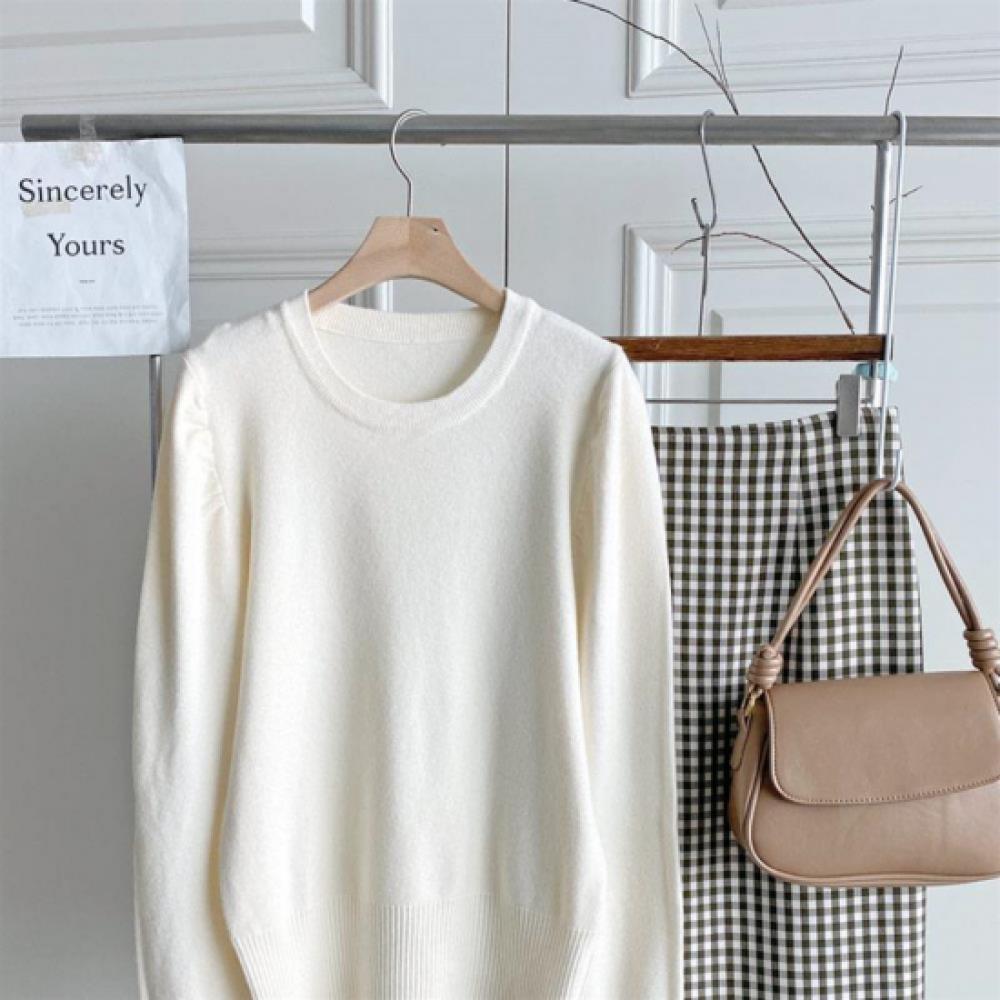 New Arrivals Open Run Women Loose Fit Round Neck Long Sleeve Knit Double Shirred
