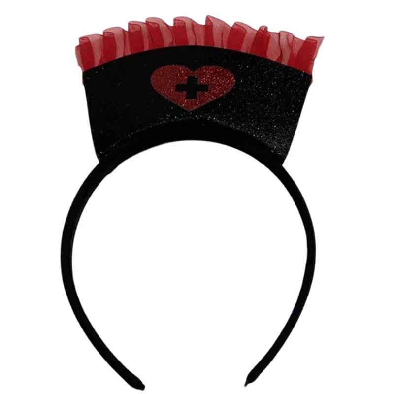 

Comfortable Black Nurse Headband for Women Girl Hair Control Halloween Costume Hairpieces Holiday Party Headwear 1