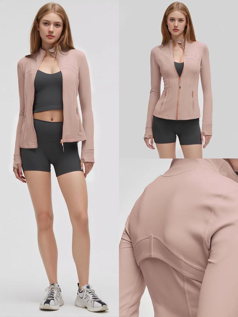 Damen 2.0 Stehkragen Goldener Reißverschluss Hohe Elastizität Laufjacke - Frühling/Sommer Langarm Yogaanzug.