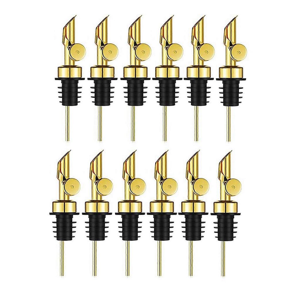 Weighted Stainless Steel Pourers Olive Oil Dispenser Spout Liquor Bottles Pourers Auto Flip Oil Dispenser (Gold, 24Pcs)