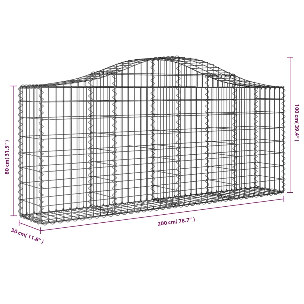 Vidaxl Arched Gabion Basket, 200X30X80/100 Cm, Galvanized Iron
