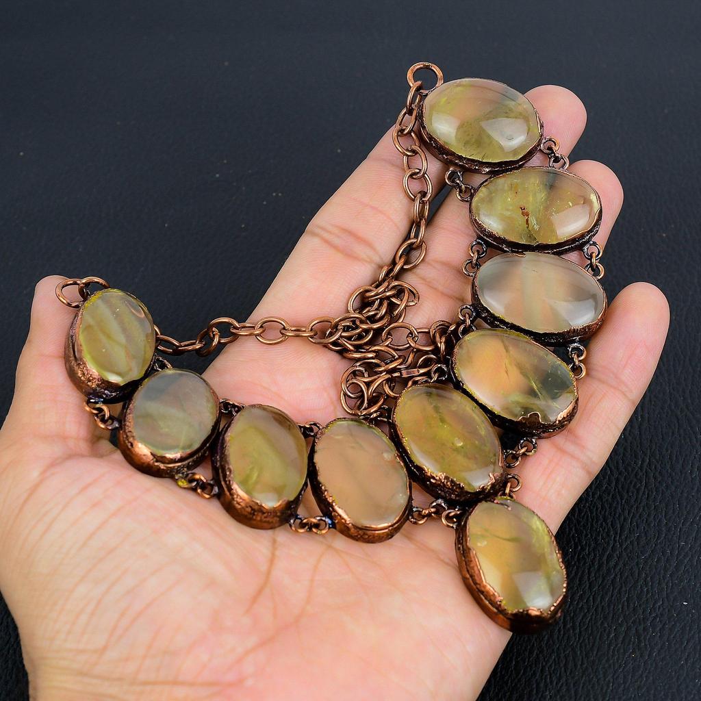 Flourite Copper Electroformed Necklace with Adjustable Chain, Handmade Gemstone Jewelry Necklace For Memorial Day