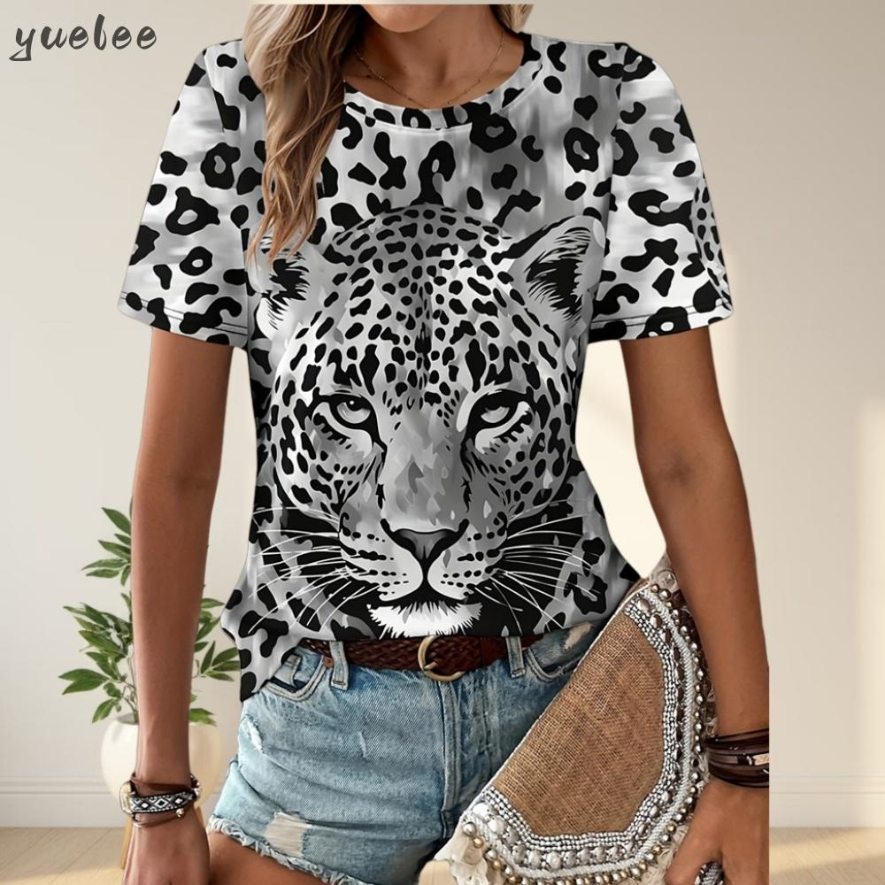 2025 Neues 3D-Tiger-Print Lockeres Damen-T-Shirt Sommer Lässiges Damen-Mode-T-Shirt Outdoor Neues Streetwear Damen Kurzarm-Oberteil