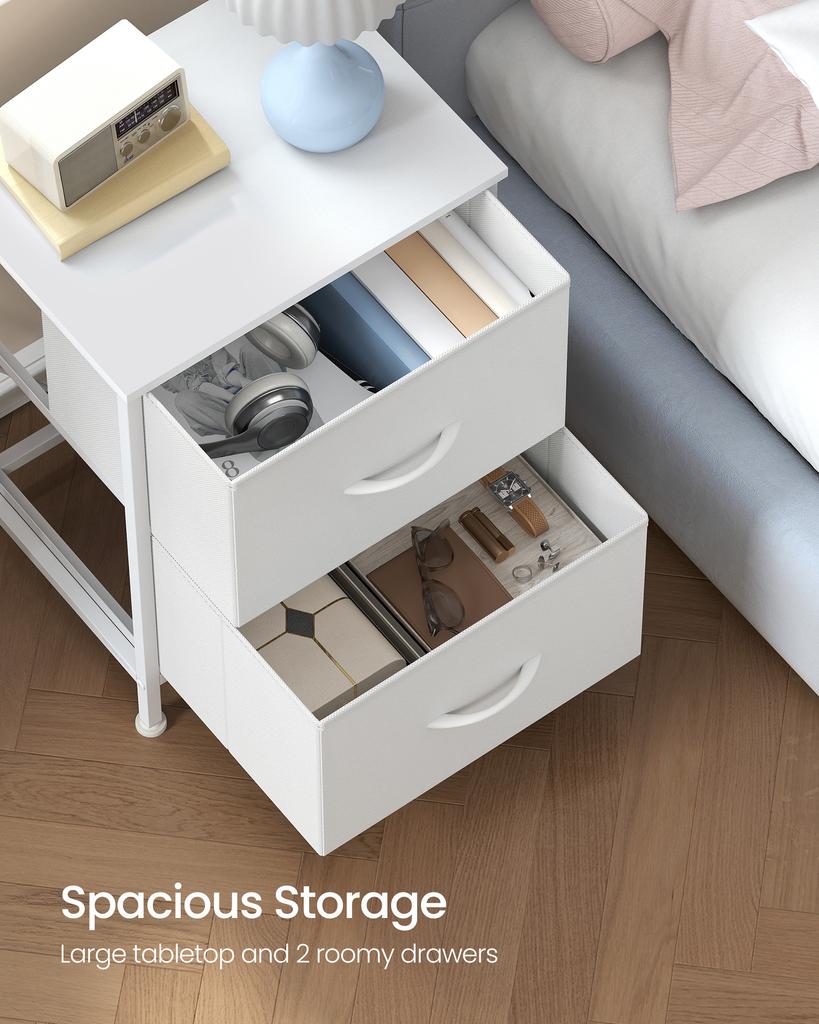 SONGMICS BELLAH Collection - Bedside Table with 2 Drawers, Side End Table, for Bedroom, Steel, Modern, Cloud White and Snow White
