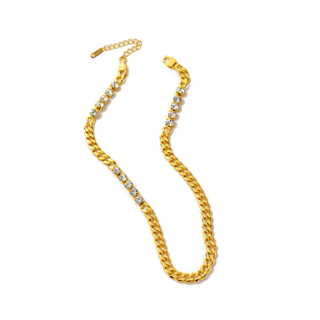 Titanium Steel Bracelet Fashion Personality Hip Hop Zirconium Necklace Furnace Vacuum Plating Gold Color Retention
