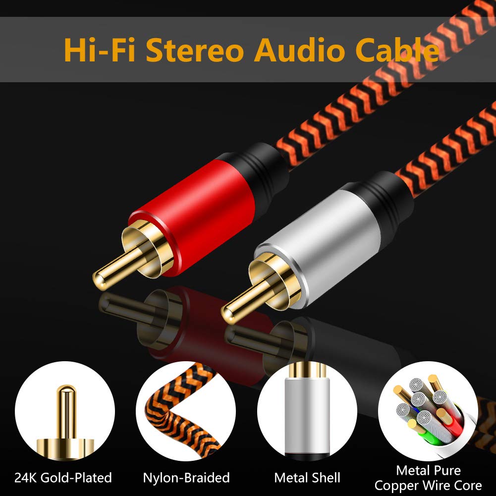 RCA Extension Cable LiuTian Dual Shielded Gold Plated Heavy Duty Nylon Braided 2RCA Male To 2RCA Female Stereo Audio for Home 2M, Cable, Theater,