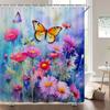 1 pack of print shower curtains Watercolor flowers, plants and butterflies bathroom curtain with hooks home decoration curtain