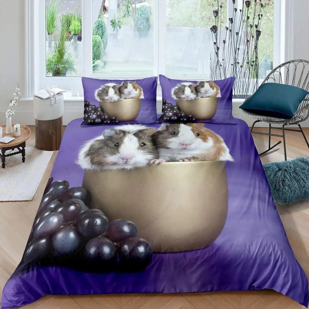 Guinea Pig Duvet Cover Set Cute Cavy Pattern Bedding Set Animal Quilt Cover For Boys Girls Garden Nature Polyester Bedding Set