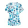 Surgical Uniforms Woman Colorful Pattern Print Surgical Uniforms V-Neck Short Sleeve Patch Pocket Women's Scrub Medical Clothes