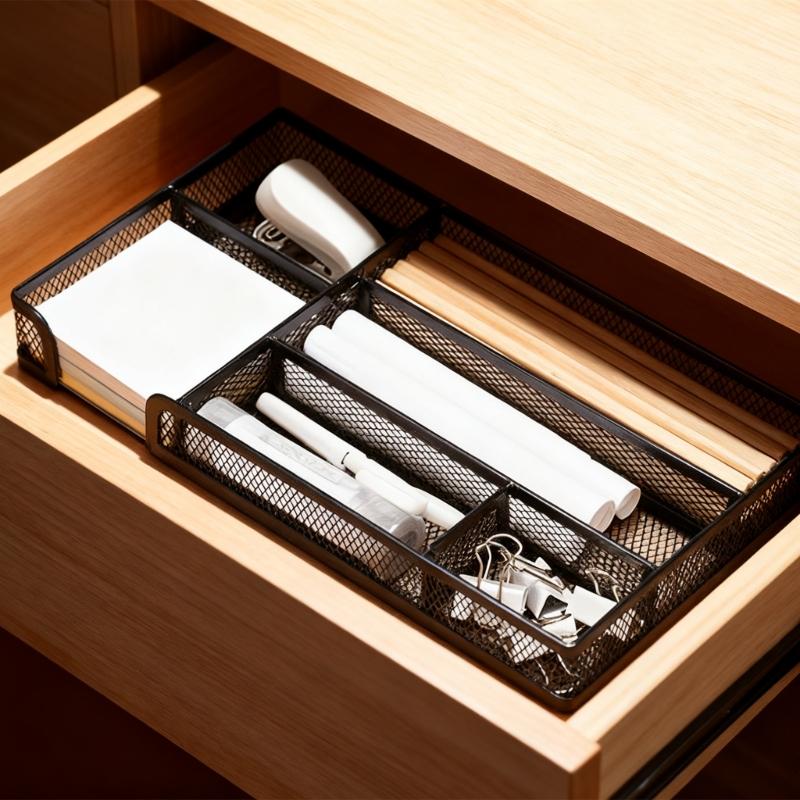 Sturdy Metal Office Drawer Organizers Tray Desktop Storage Container For Pens Files Paper Clip