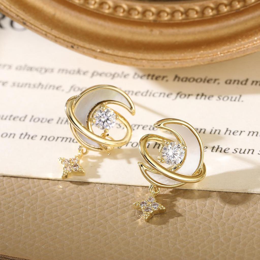 Korean Moon Star Zircon Dangle Earrings - Exquisite Design, Elegant & Versatile