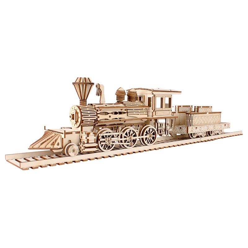 3D Wooden Steam Locomotive Puzzle Toy - DIY Handmade Model for Children
