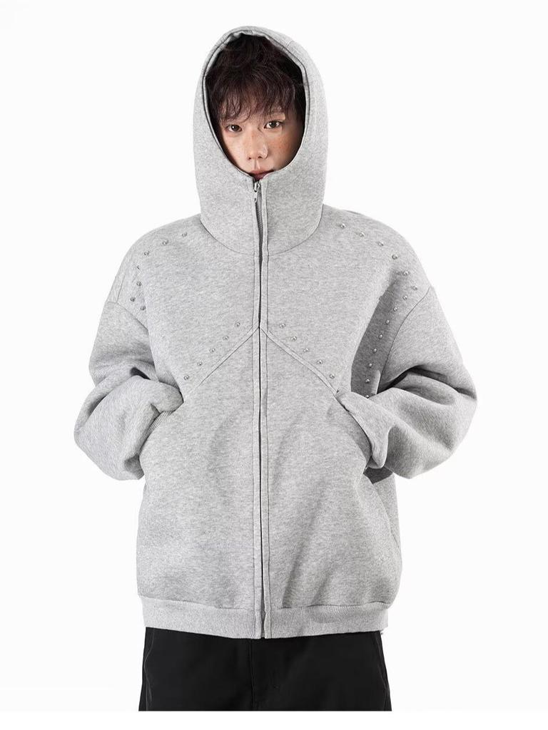 Men's Trendy Retro Streetwear Riveted Hooded Cardigan