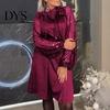 Sequin Embellished Dress Women Round Neck Lace-up Strap Shiny Patchwork Long Sleeves Midi Spring Party Loose Solid Color Knee Length Autumn