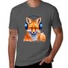 Red Fox Wearing Headphones TShirt Outdoor Sports Short Sleeve Top
