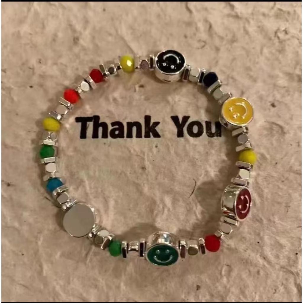 Dopamine Color Beaded Smiley Face Bracelet Female Niche Design Sense Girlfriend Student Jewelry Light Luxury High-end Jewelry