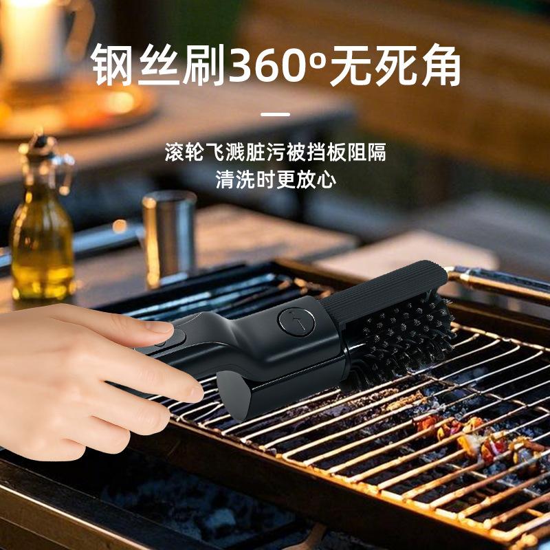 New Foldable Electric BBQ Brush 2nd Gen Grill Cleaning Tool Stainless Steel Bristle Heavy Duty Kitchen Cleaner