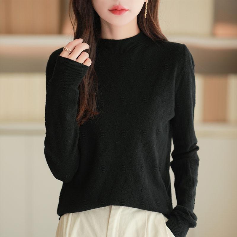 2026 Autumn/Winter Women's Jacquard Knit Pullover Sweater, Half-High Neck, Korean Style