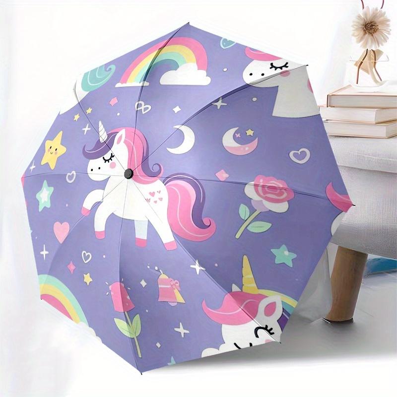 1pc Unicorn Fantasy Rainbow Stars Moon Flowers Umbrella with Plastic Handle,Suitable for All Seasons Home Travel Outdoor UmbrellaB1805