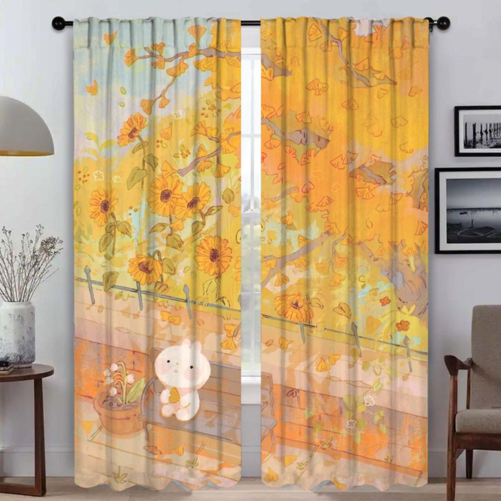 Halloween Decoration Flower Blackout Curtains 2 Pieces Curtains for Living Room Curtain Shades Partition Tulle for Bedroom Child