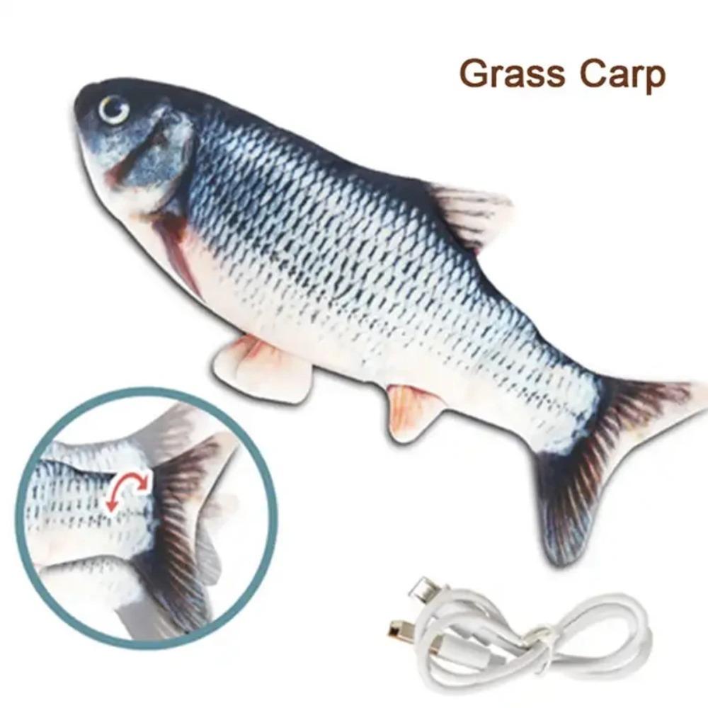 Pet Cat Pet Dog Soft Plush Toy USB Charging Electric Simulation Fish Interactive Training Grinding Teeth Pet Chewing Toy