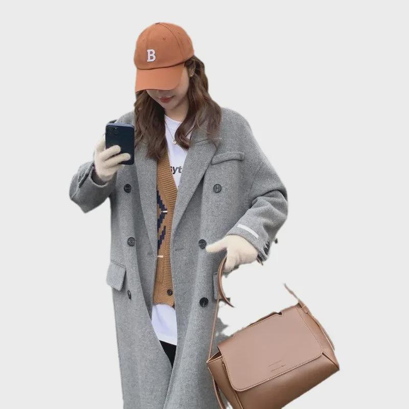 2023 Autumn/Winter Women's Classic Double-Breasted French Retro Long Wool Coat