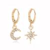 Trendy Star Geometric And Moon Earrings Alloy Jewelry With Rhinestones Women For