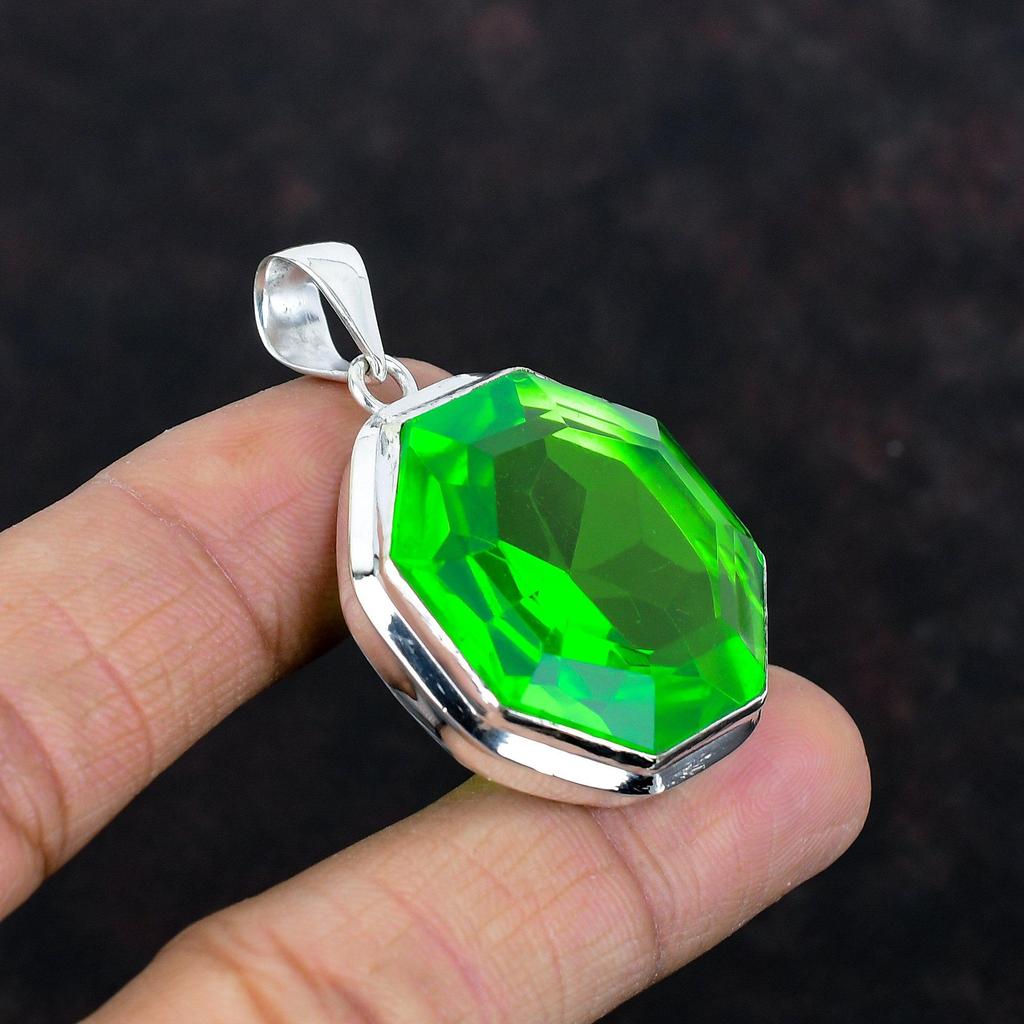 Faceted Green Amethyst Pendant 925 Sterling Silver Pendant Handmade Pendant Unique Design Jewelry Awesome Gemstone Pendant Gifts for Women