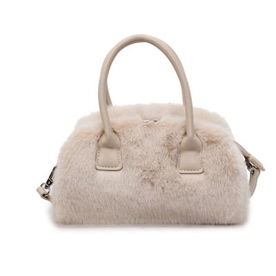 Harugio Fur Shoulder Bag, Small Handbag for Women, Fluffy and Fluffy Faux Fur Bag, Shoulder Bag with Boa Lining, Stylish and Cute Bag, Trendy and