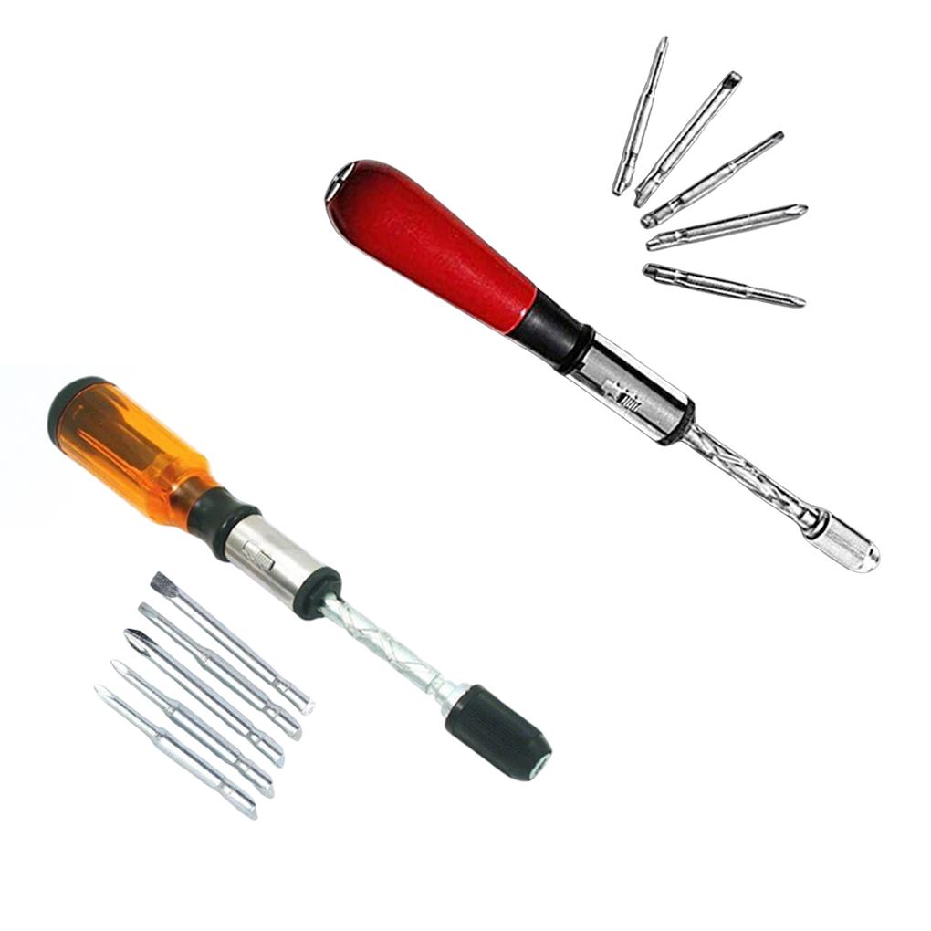 Vanadiumstahllegierung Schraubendreher Drucktyp Halbautomatisch Holzgriff 5 Ersatzteile