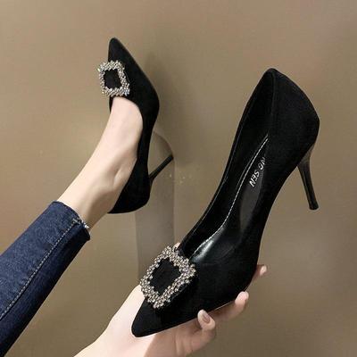 2024 Versatile French Style Black Stiletto Heels - Small Size, Fashionable Women's Shoes for All Seasons