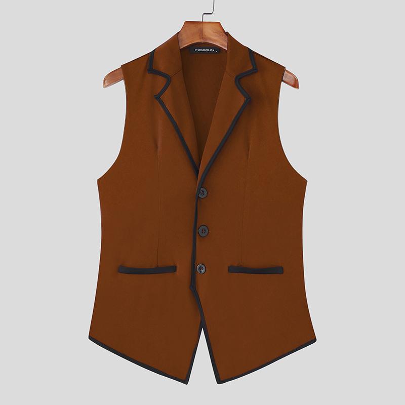 INCERUN Men Notched Lapel Sleeveless Irregular Stitching Casual Thin Vest Waistcoat