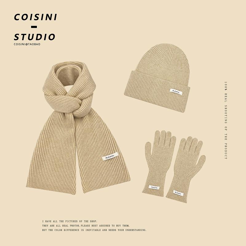 Season fashion new literary and retro knitted wool scarf three-piece set women's warm and cold neck scarf men