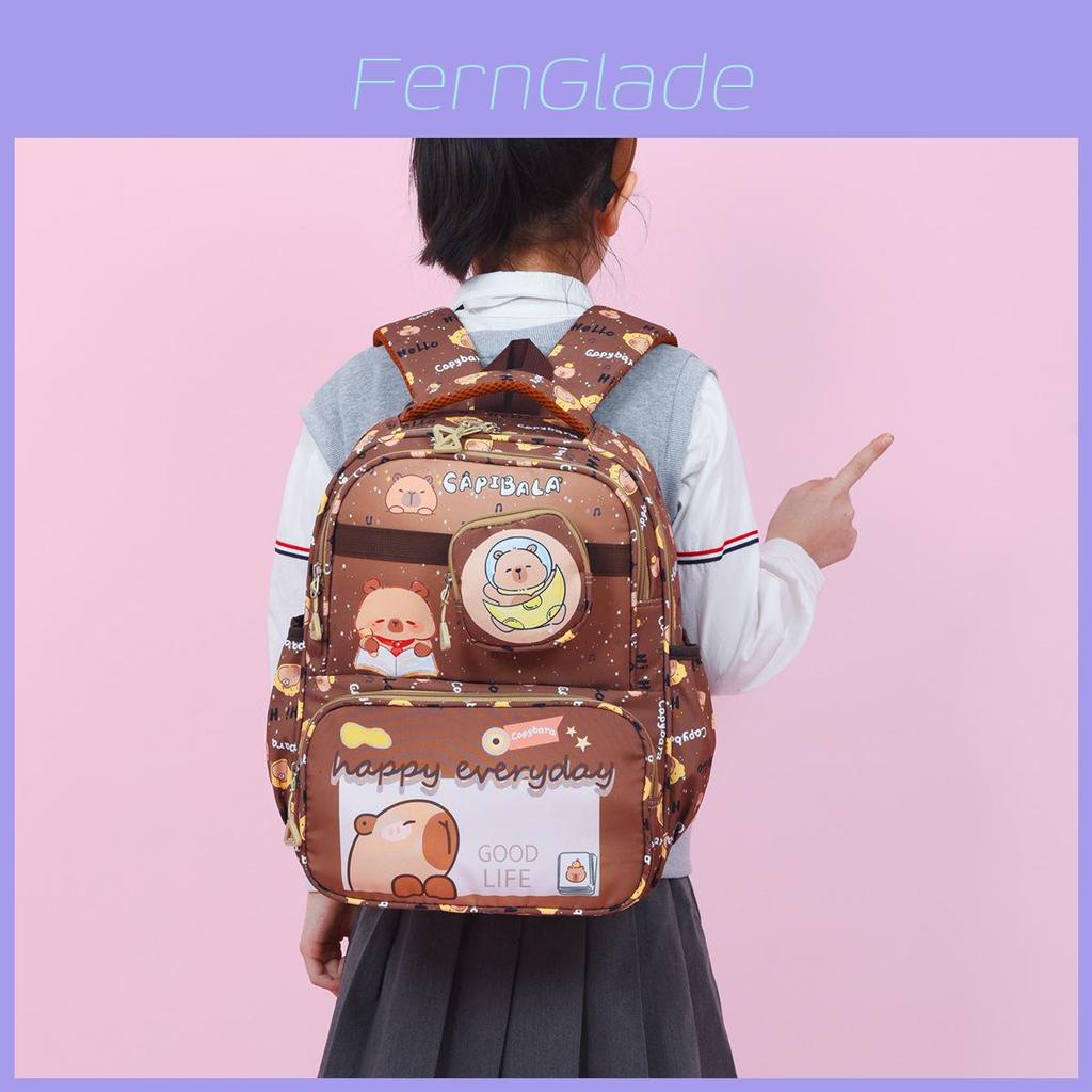 Capybara Cartoon Kids Backpack Large Capacity Lightweight Nylon School Bag For Preschool Kindergarten