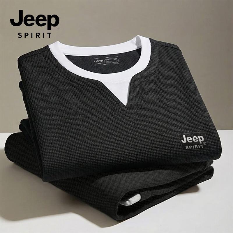 JEEP SPIRIT Men's Faux Two-Piece Henley Long Sleeve T-Shirt
