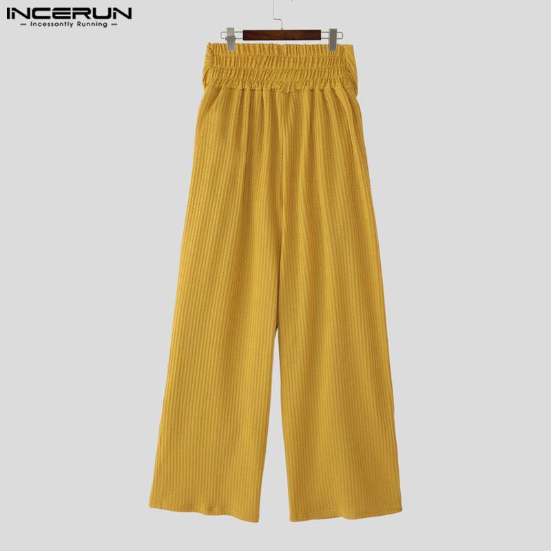 INCERUN Men High Elastic Waist Irregular Layers Casual Long Pants Trousers