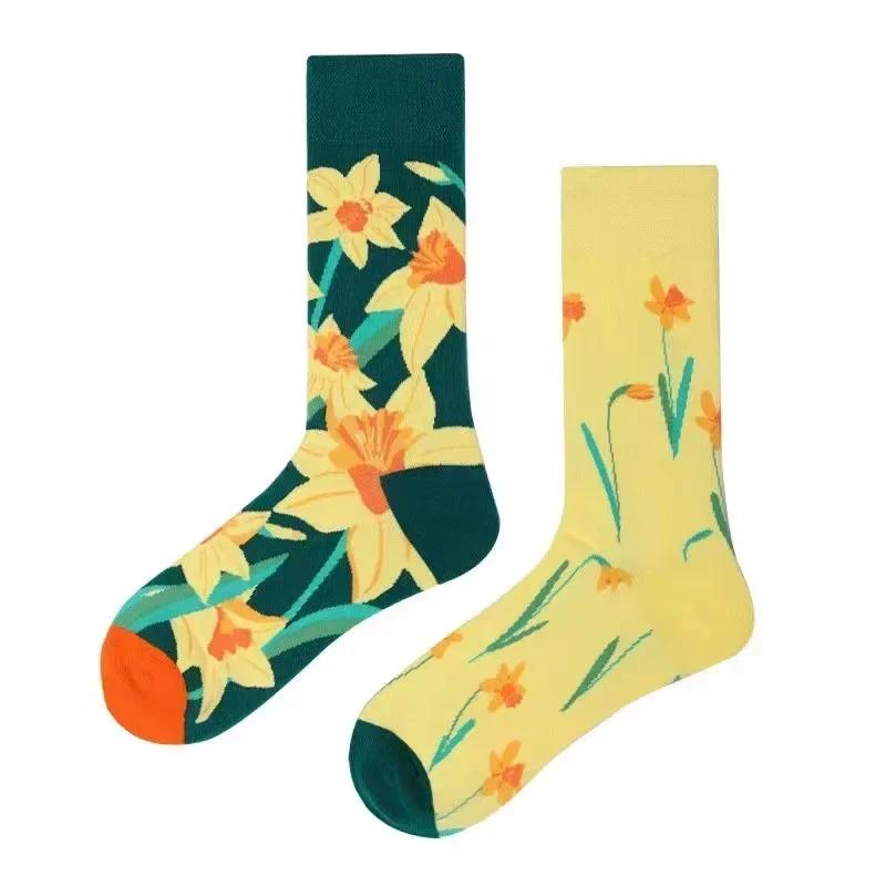 Original Design AB Mandarin Duck Asymmetric Socks Ins Street Cartoon Creative Animal and Plant Fruit Fashion Sports Cotton Socks